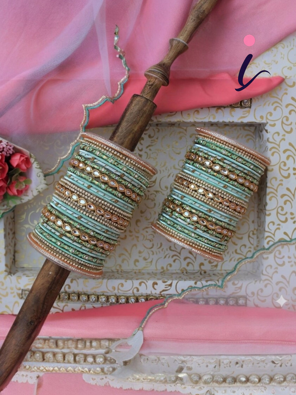 Light Blue Ethnic Kundan Bangles Set for Women | Traditional Bridal Wedding Designer Bangles Collection