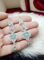 Silver Plated Floral Design CZ Indian Earring Set For Wedding