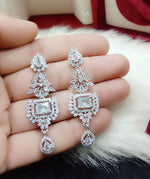 Silver Plated Floral Design CZ Indian Earring Set For Wedding