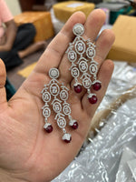 Indian Multi Layered AD CZ Silver Plated Bridal Earring Set