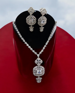 Indian Wedding Rectangular Cubic Zirconia Work Bridal Necklace Set