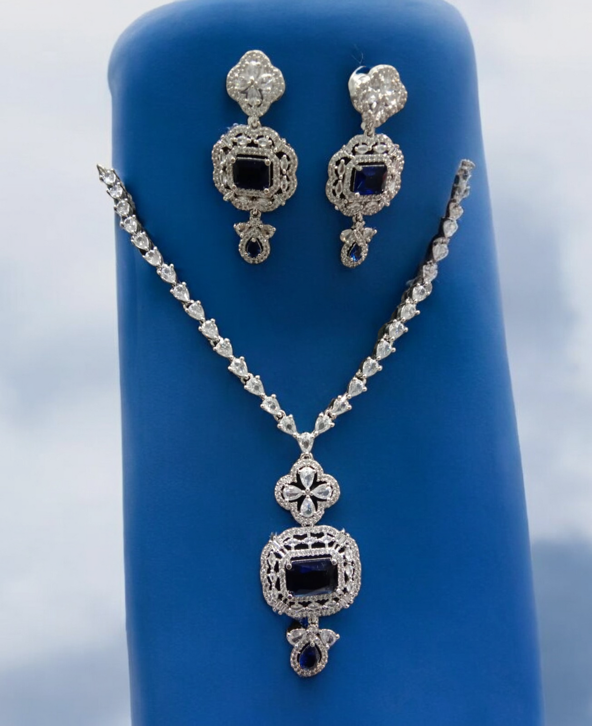 Indian Wedding Rectangular Cubic Zirconia Work Bridal Necklace Set