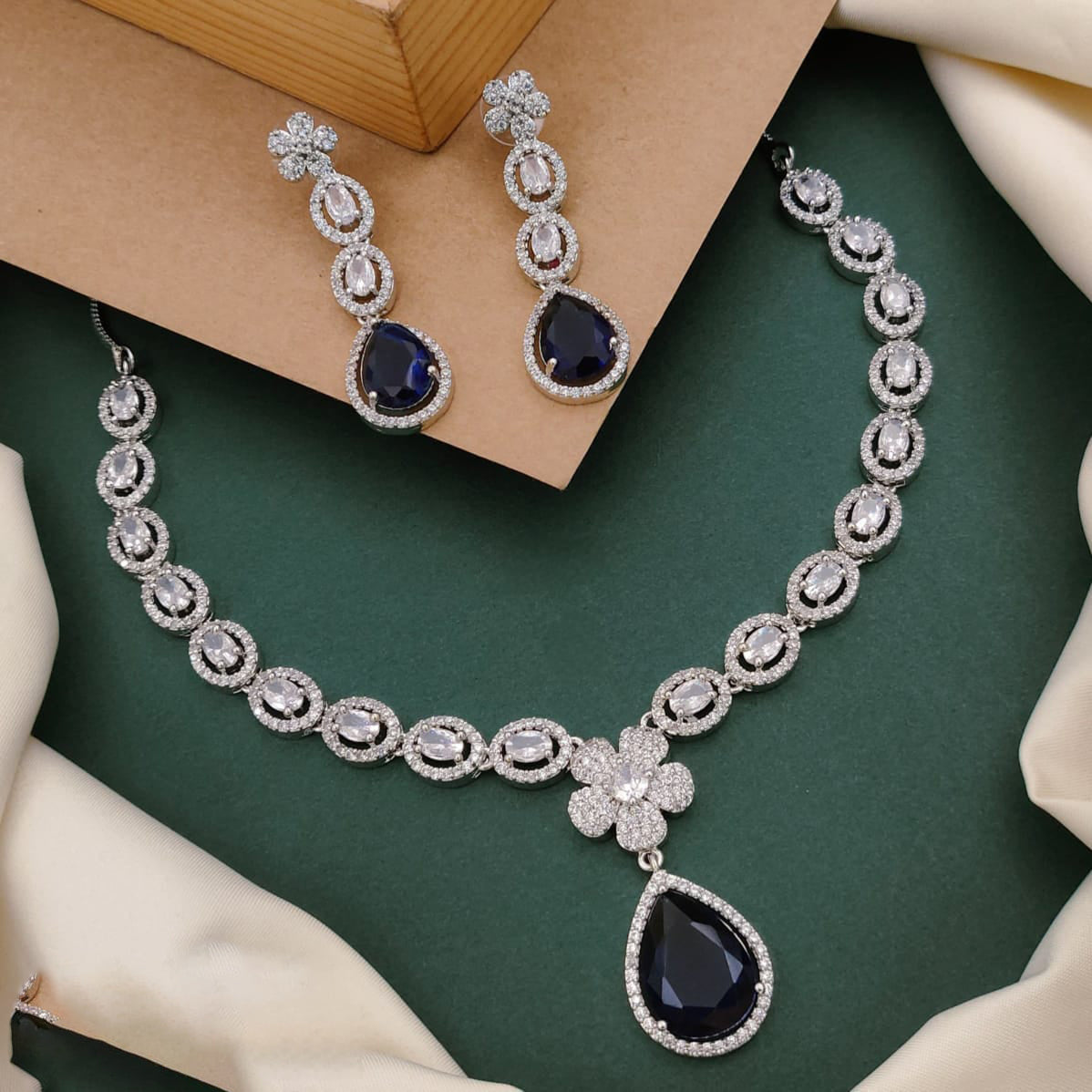 TearDrop American Diamond Kundan Necklace Earrings Set | Kundan Jewelry | Indian Jewelry | Pakistani Necklace Set | Traditional Jewelry | Polki Necklace