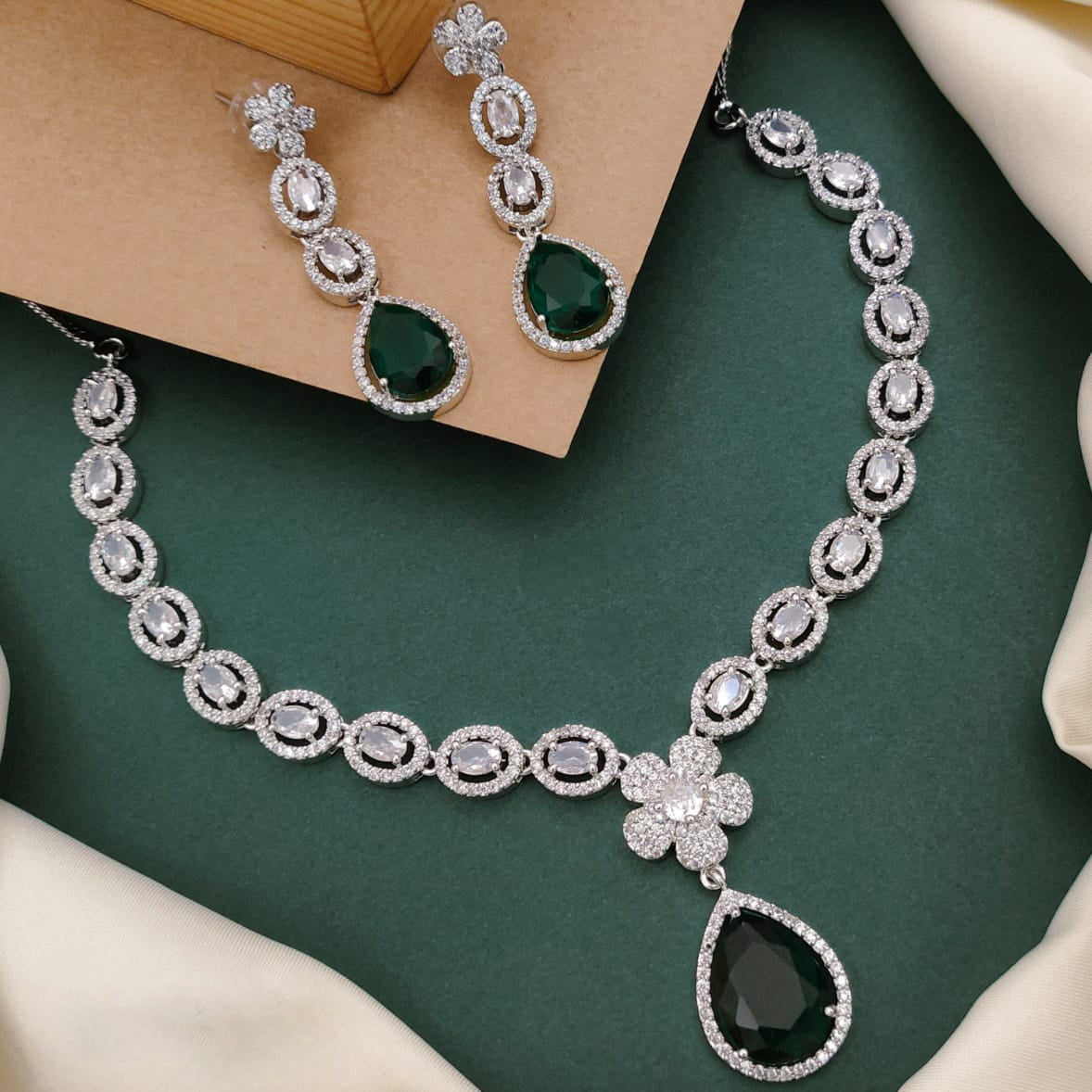 TearDrop American Diamond Kundan Necklace Earrings Set | Kundan Jewelry | Indian Jewelry | Pakistani Necklace Set | Traditional Jewelry | Polki Necklace