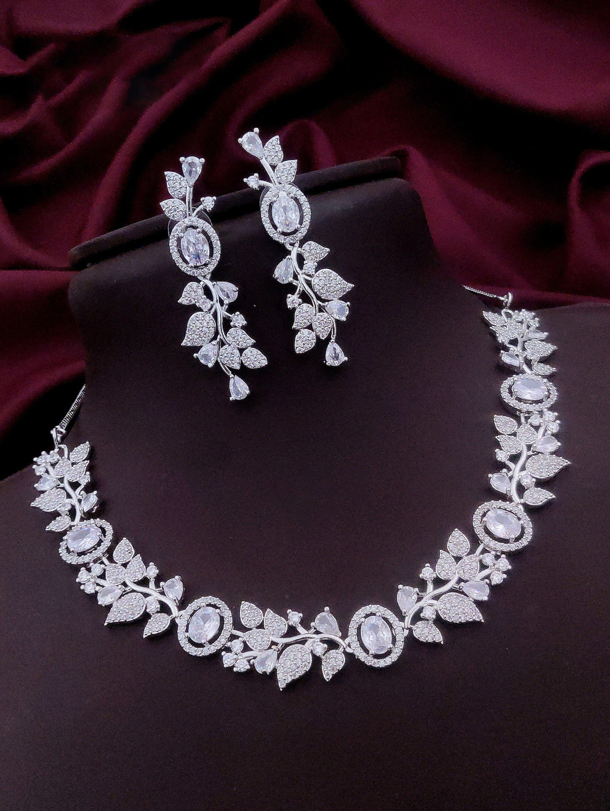 Indian Flower Design Kundan AD Choker Earrings Set | Kundan Jewelry | AD Jewelry | Pakistani Choker Set | Traditional Jewelry