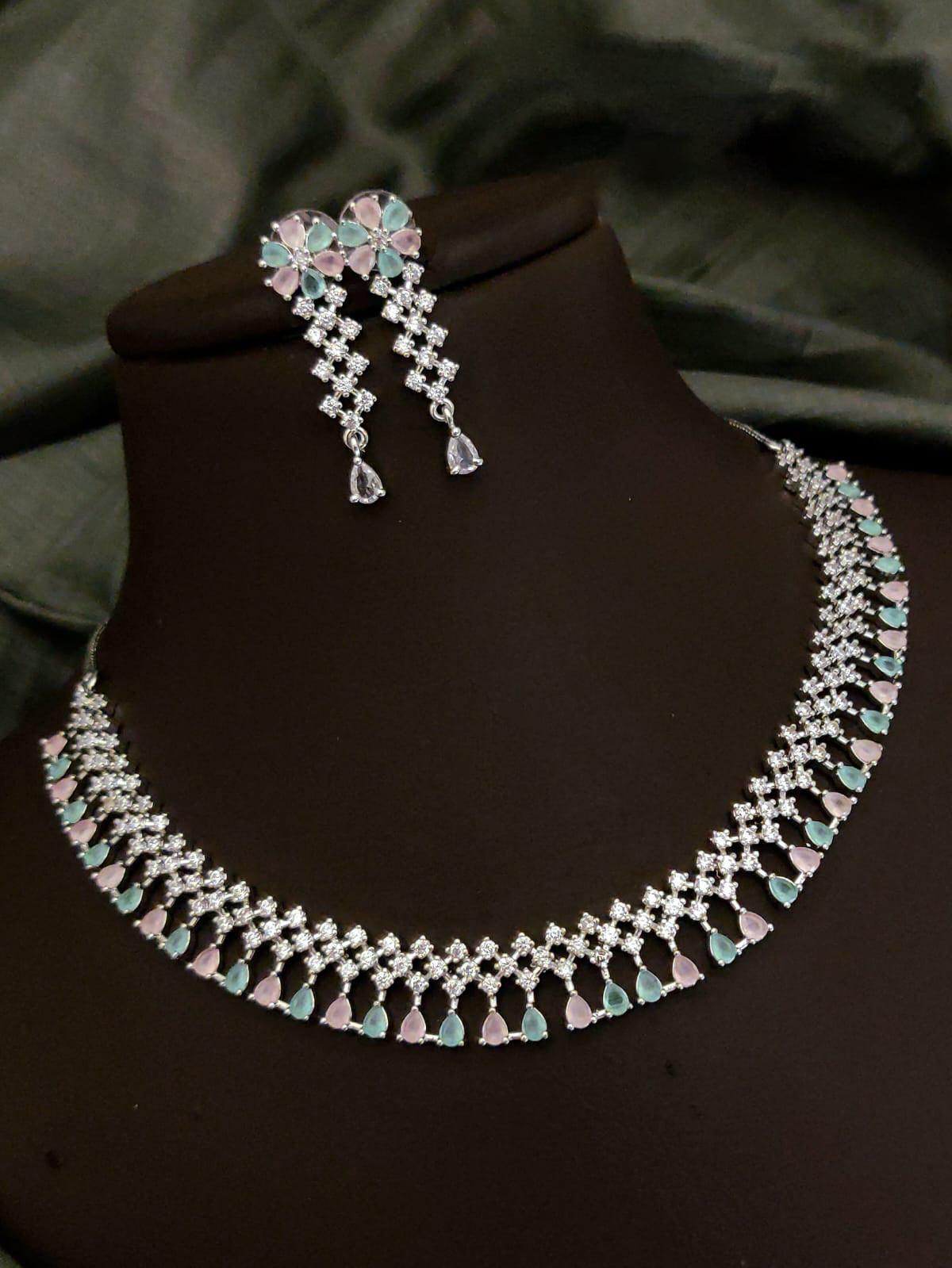 Traditional Floral Inspired AD Choker Earrings Set For Wedding | Kundan Jewelry | AD Jewelry | Indian Jewelry | Traditional Jewelry