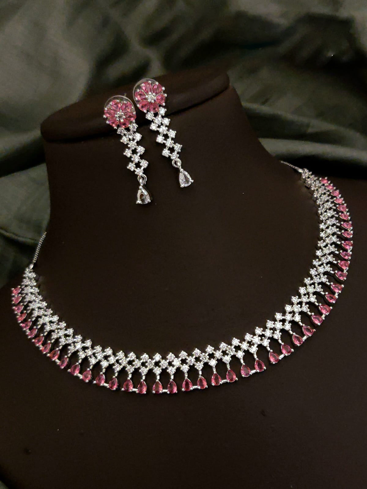 Traditional Floral Inspired AD Choker Earrings Set For Wedding | Kundan Jewelry | AD Jewelry | Indian Jewelry | Traditional Jewelry