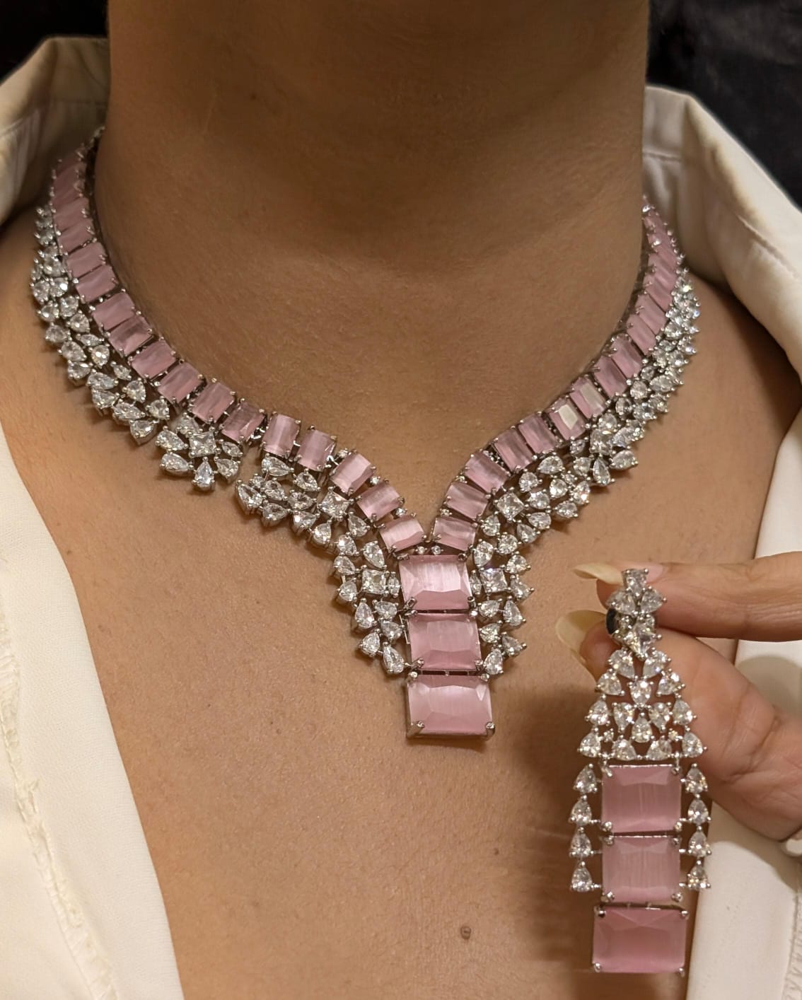 Ethnic Square Shaped AD Necklace Earrings Set | Kundan Jewelry | AD Jewelry | Pakistani Jewelry | Traditional Jewelry