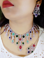 Silver Toned Bridal AD Choker For Wedding - Kundan Choker Set Indian Jewelry