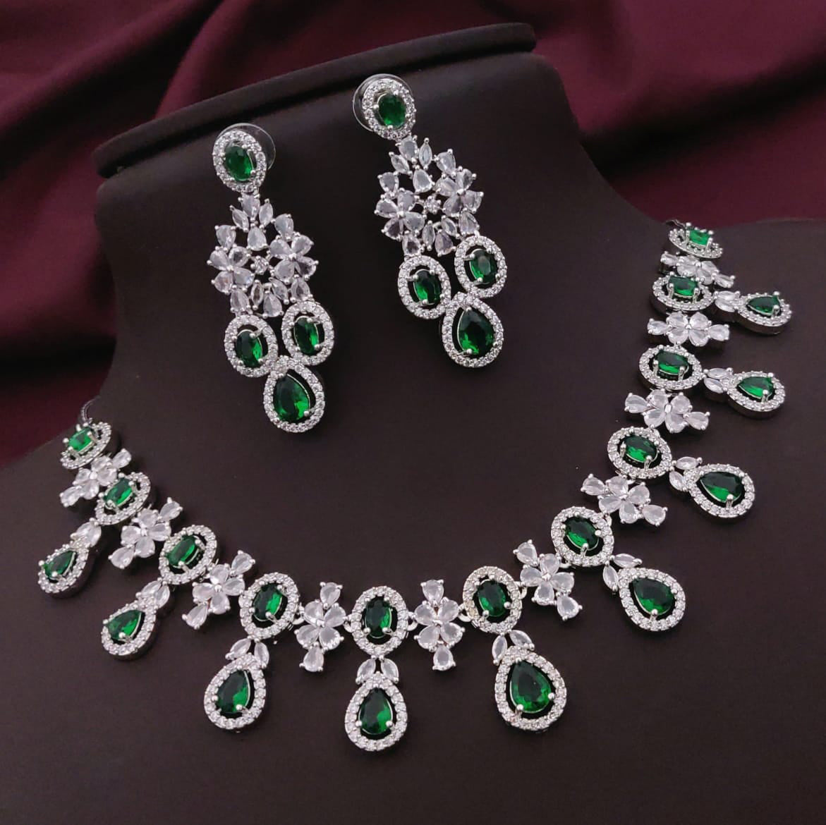 Wedding American Diamond Silver Toned Choker Earrings Set - AD Kundan Choker Indian Jewelry
