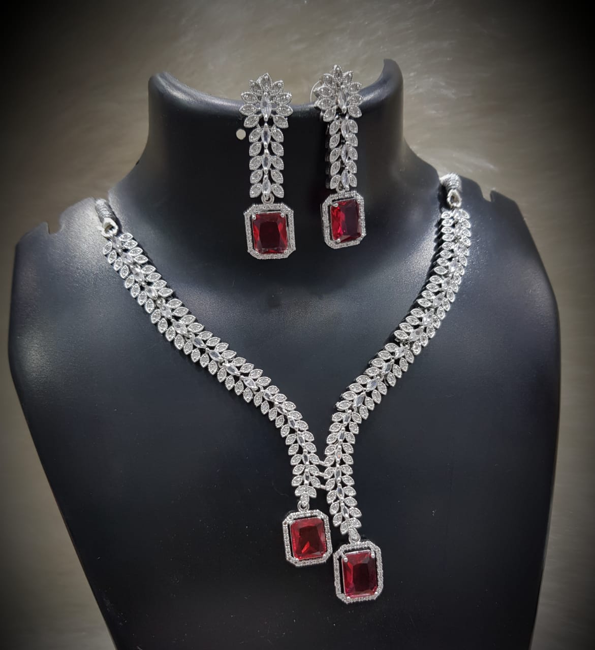 Flower Design Silver Finish CZ Choker Earrings Set - AD Kundan Choker Indian Jewelry