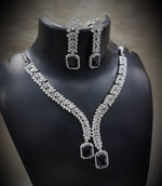 Flower Design Silver Finish CZ Choker Earrings Set - AD Kundan Choker Indian Jewelry