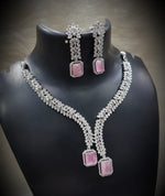 Flower Design Silver Finish CZ Choker Earrings Set - AD Kundan Choker Indian Jewelry