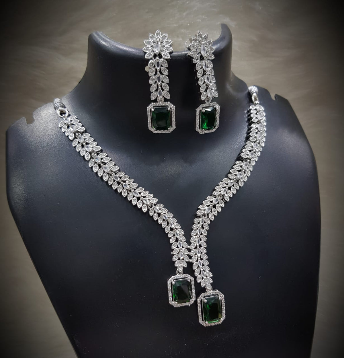 Flower Design Silver Finish CZ Choker Earrings Set - AD Kundan Choker Indian Jewelry