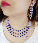Pakistani Multilayer Silver Finish CZ Choker Earrings Maangtikka Set - Layered AD Choker Earrings Pakistani Jewelry