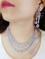 Pakistani Multilayer Silver Finish CZ Choker Earrings Maangtikka Set - Layered AD Choker Earrings Pakistani Jewelry