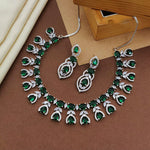 Floral Design American Diamond Choker Earrings Set For Wedding - CZ Choker Indian Jewelry