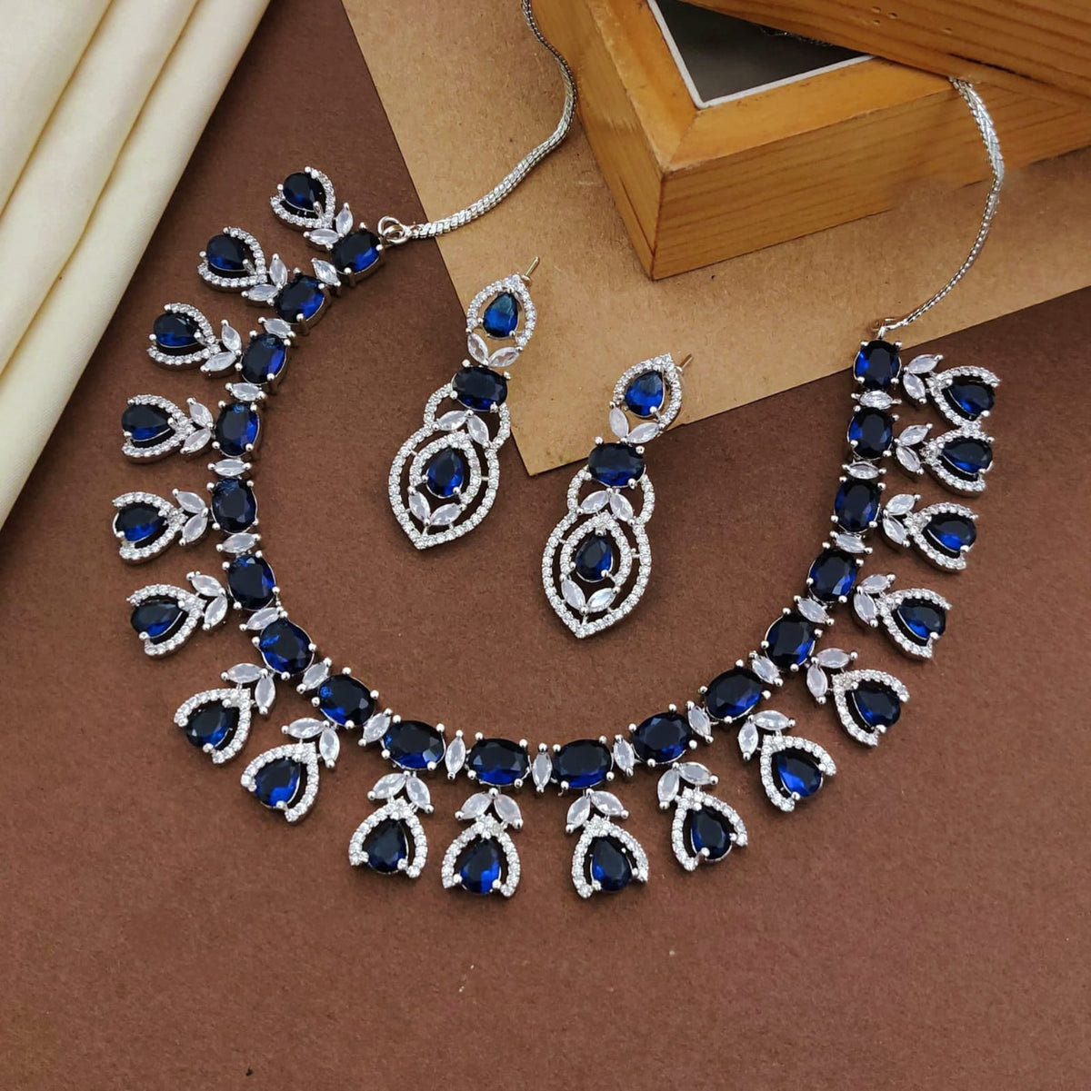 Floral Design American Diamond Choker Earrings Set For Wedding - CZ Choker Indian Jewelry