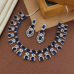 Floral Design American Diamond Choker Earrings Set For Wedding - CZ Choker Indian Jewelry