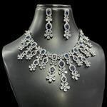 Punjabi AD Floral Silver Toned Choker Earrings Set - CZ Flower Diesign Choker Set Indian Jewelry