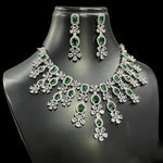 Punjabi AD Floral Silver Toned Choker Earrings Set - CZ Flower Diesign Choker Set Indian Jewelry