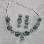 Jaipuri Gold Plated AD Choker Earrings Set For Wedding