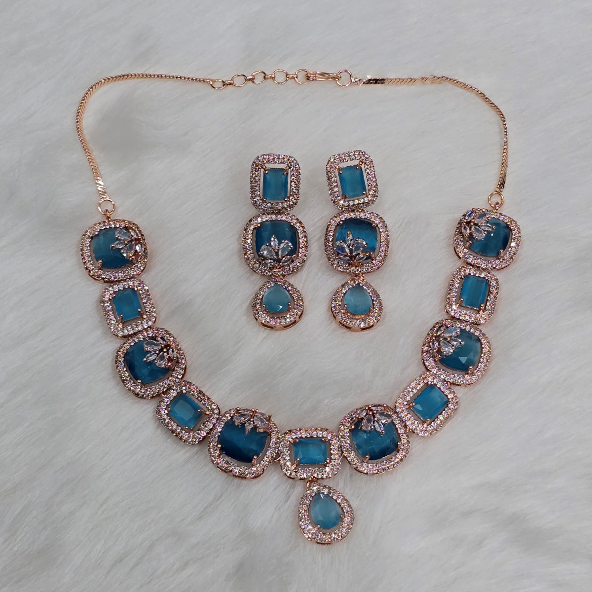 Jaipuri Gold Plated AD Choker Earrings Set For Wedding