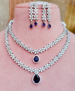 Indian Double Layered Silver Finish AD Choker Earrings Set