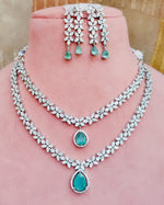 Indian Double Layered Silver Finish AD Choker Earrings Set