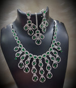 Multi Layered Silver Finish CZ Necklace Earrings Mangtika Set - CZ Floral Necklace Set