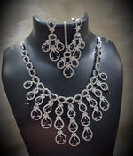 Multi Layered Silver Finish CZ Necklace Earrings Mangtika Set - CZ Floral Necklace Set