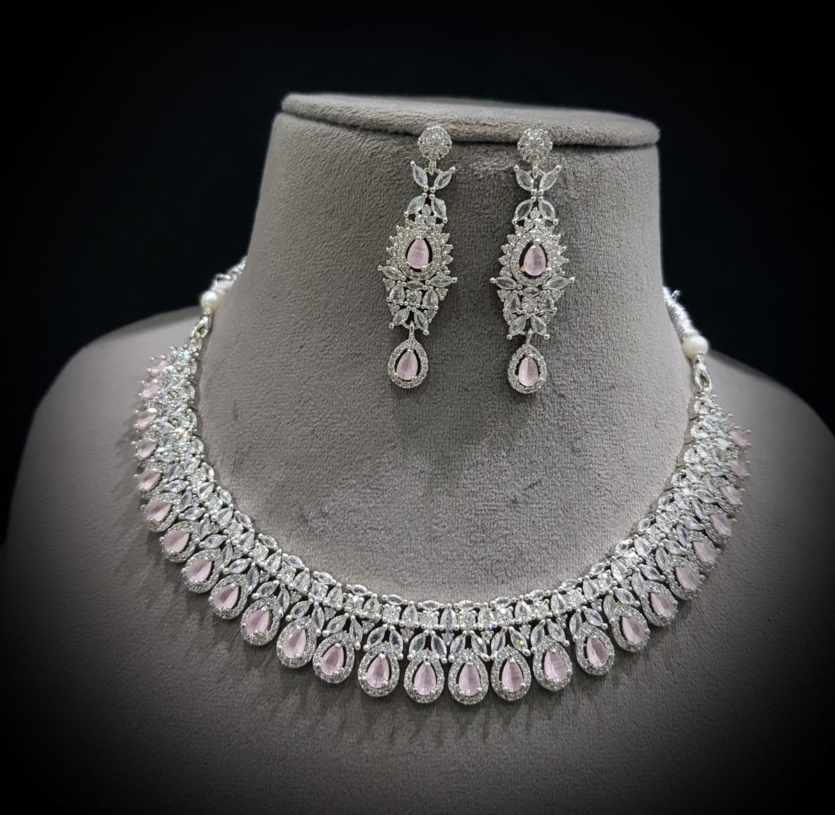 Punjabi Silver Plated CZ Choker Earrings Set - CZ Jewelry Set