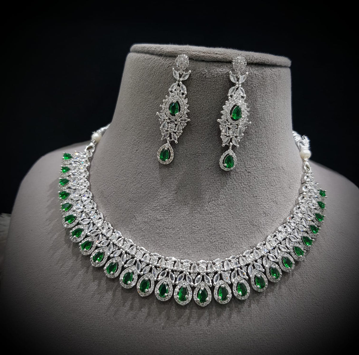 Punjabi Silver Plated CZ Choker Earrings Set - CZ Jewelry Set