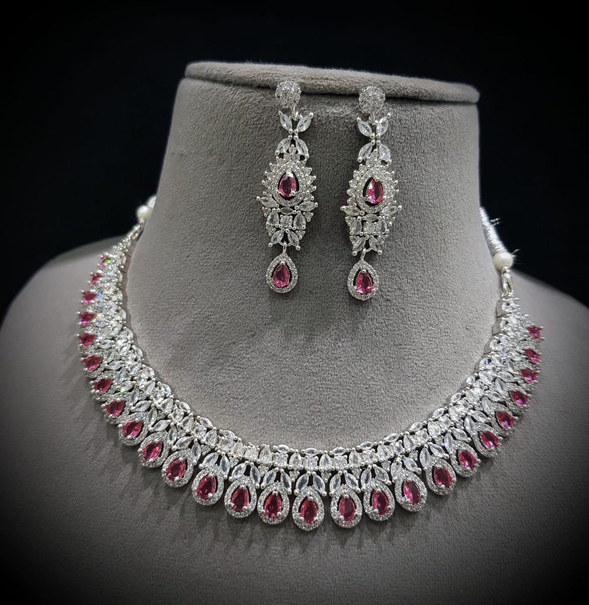 Punjabi Silver Plated CZ Choker Earrings Set - CZ Jewelry Set