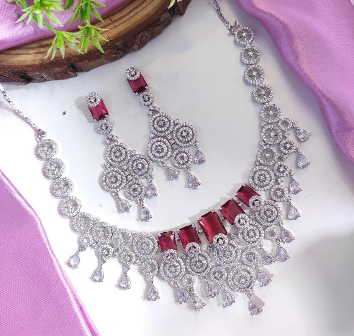 Layered CZ Silver Indian Choker Earrings Set For Women - AD Choker Set