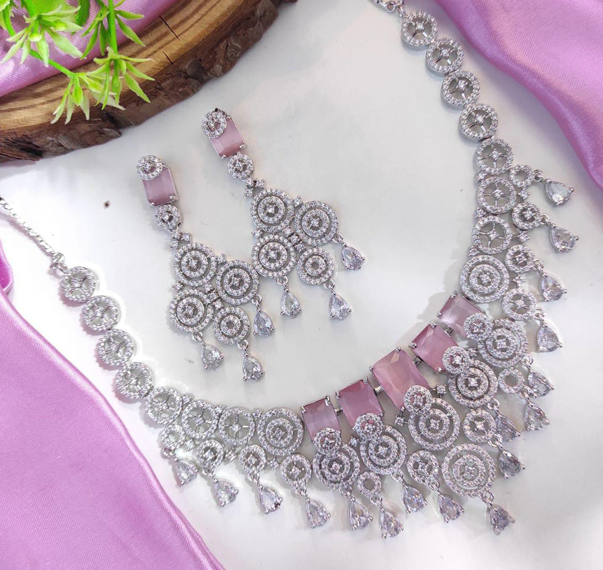 Layered CZ Silver Indian Choker Earrings Set For Women - AD Choker Set