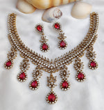 Gold Toned Bridal AD Necklace Earrings Set For Wedding