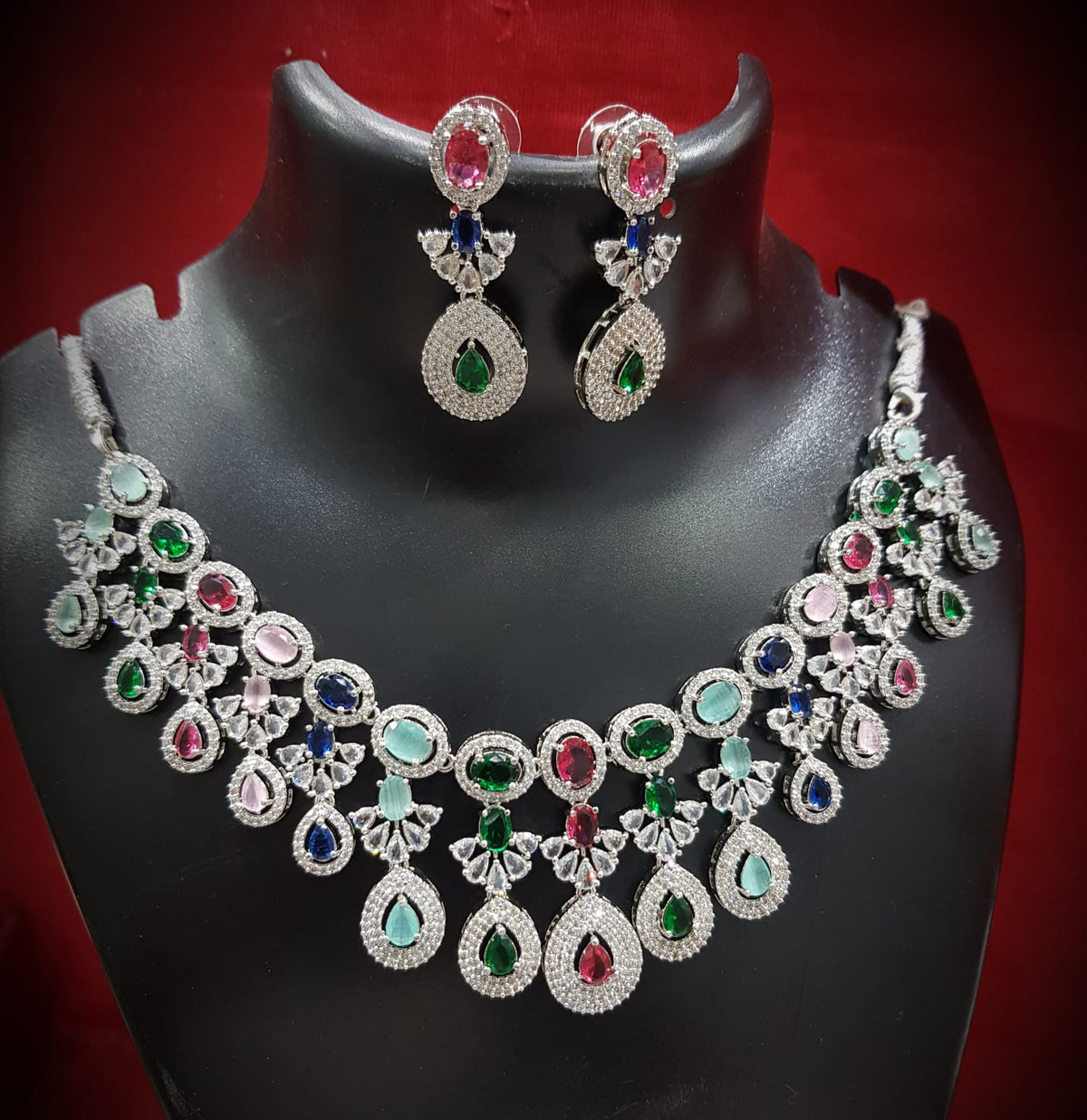 Floral Drop AD Choker Earring Set For Wedding