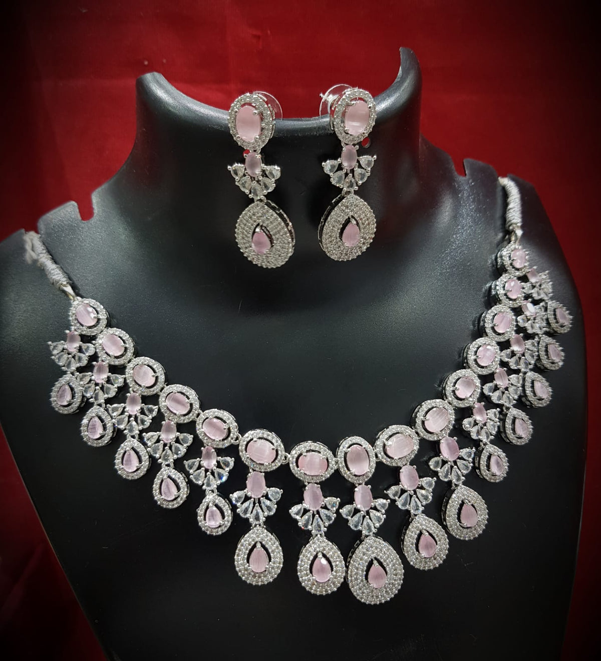 Floral Drop AD Choker Earring Set For Wedding