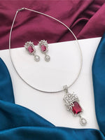 Silver Tone ADStatement Necklace Earring Set For Wedding