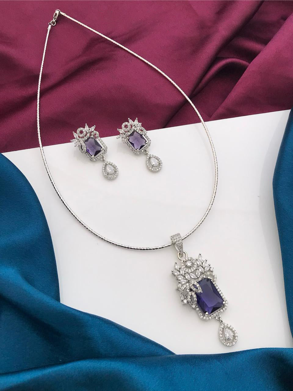 Silver Tone ADStatement Necklace Earring Set For Wedding