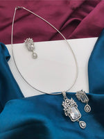 Silver Tone ADStatement Necklace Earring Set For Wedding