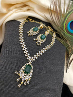 Gold Plated Kundan AD Necklace Earring Set For Wedding