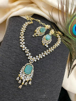 Gold Plated Kundan AD Necklace Earring Set For Wedding