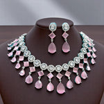 Wedding Drop Silver Finish AD Choker Earring Set For Women