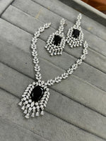 Indian Ethnic Silver Plated AD CZ Floral Necklace Earring Set For Wedding