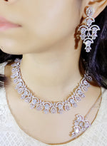Pakistani Ethnic Floral Silver Plated CZ Choker Earring Mangtikka Set For Bridal Wedding
