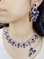 Pakistani Ethnic Floral Silver Plated CZ Choker Earring Mangtikka Set For Bridal Wedding