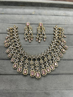 Indian Gold Plated Layered AD CZ Floral Choker Earring Set For Wedding Indian Jewelry