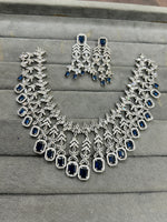 Wedding Silver Plated Layered American Dimond Floral Choker Earring Set